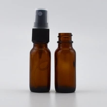 ámbar 15ml ronda Boston botella de perfume de cristal con el aerosol de plástico negro, 