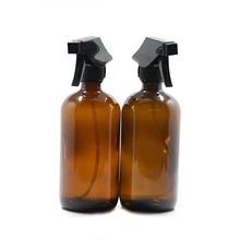 500ml glass amber boston bottle with black plastic pump spray for cleaner and essential oil, 