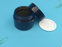 Tarro Crema cosmética de color ámbar de vidrio loción maquillaje medicina recipientes transparentes con tapa de plástico negro, 