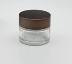 Clear Glass Maquiagem Creme Jar Packaging tampa do recipiente de alumínio plástico, 
