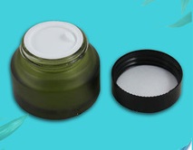 Green Glass Face Cream Bottle-Refillable Cosmetic Container with Plastic Liner and Black Screw Cap Makeup Jar Pot Essential, 