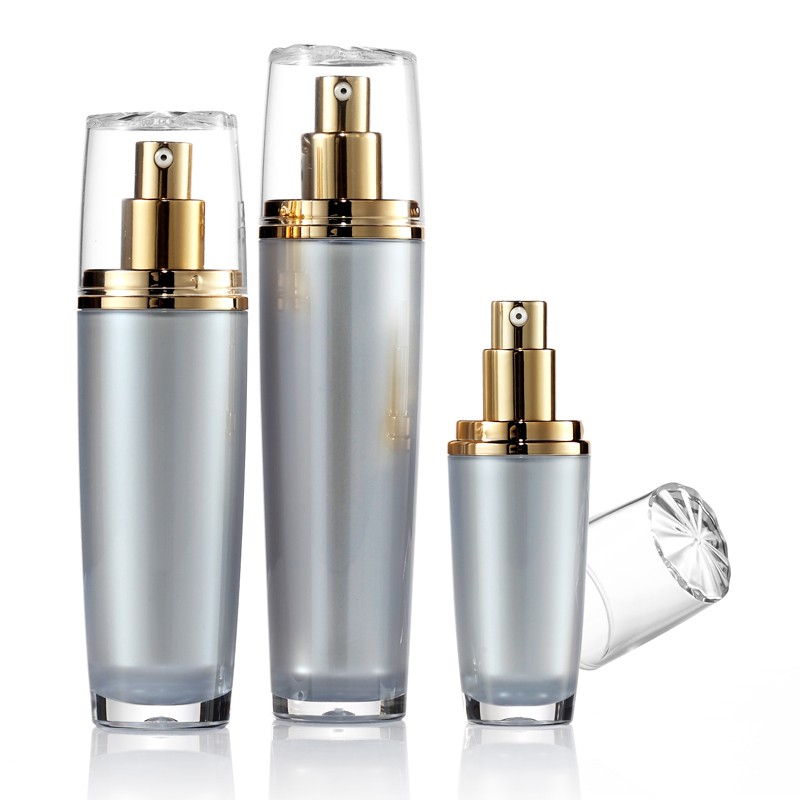 New design empty golden lotion pump sealing type plastic material acrylic bottles cosmetic packaging container, 