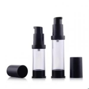 5ml 10ml 15ml 20ml 30ml mat en plastique noir bouteille cosmétique airless avec une pompe ou un pulvérisateur