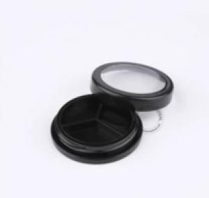 Round black plastic makeup container empty blush case eye shadow jar with window