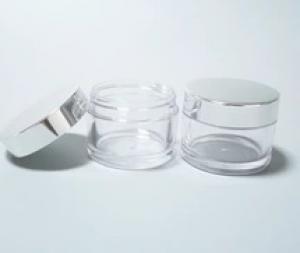 pared de plástico PETG 50ml recipiente transparente maquillaje grueso con tapa de plata