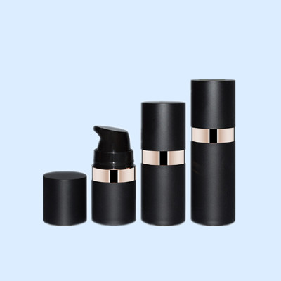30 ml negro botella de bomba sin aire, 3cc plástico redondo PP sin aire botella de perfume, 1 oz contenedor envases cosméticos, CX-A8047